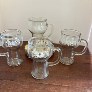 Vintage Set Of 4 Pepsi Cola 16oz Glasses‎ with Handle 1970's White Logo 3 Sided